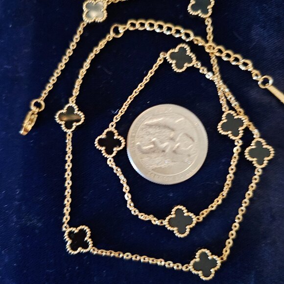 Hope, Faith, Love and Luck clover fashion necklace 16 inches black clovers - Picture 4 of 15